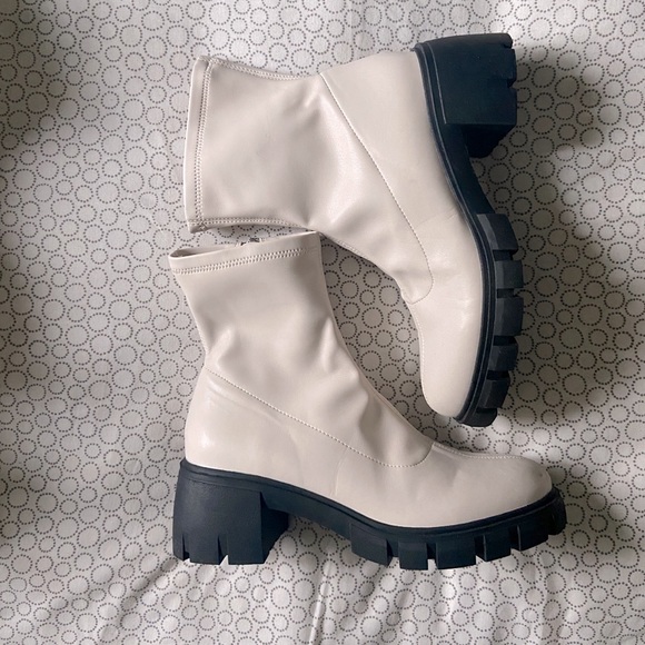 Steven Steve Madden Hewston Platform Block Heel Booties White Size 8.5 - Picture 5 of 8